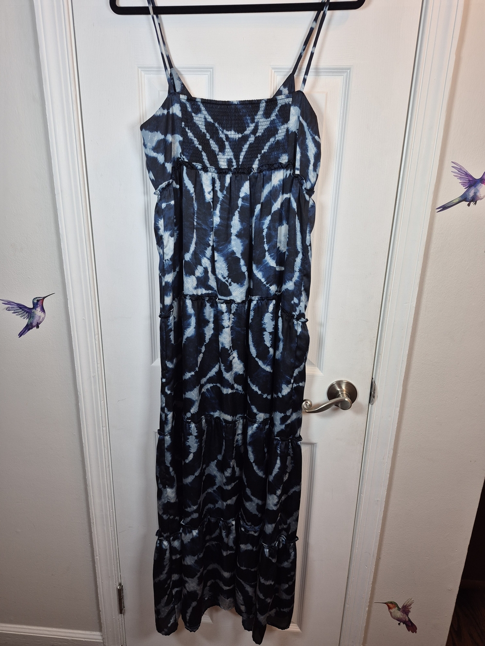 Michael Kors Tie Dye Maxi Dress Boho Tiered Satin Slip Summer Casual M - Picture 2 of 7